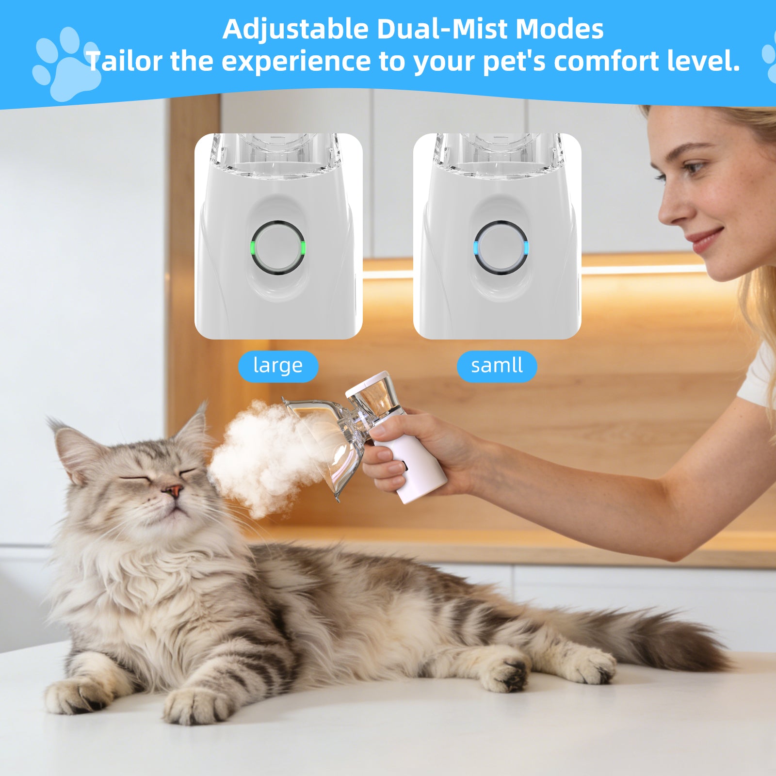 Portable Pet Atomizer for Cats & Dogs, Quiet Rechargeable Fine Mist Sprayer with 2 Masks, Handheld Pet Care Device for Home Travel Use (Type-C Charging)